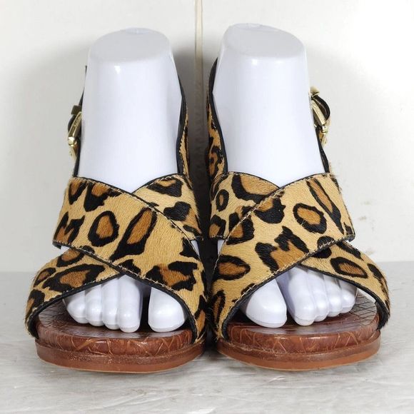 SAM EDELMAN Women's Ivy US8,5M Leather Animal Print CrisCross Slingback Sandals - Picture 4 of 14